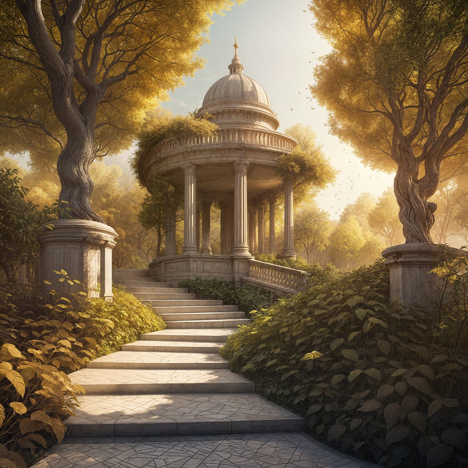 Palladian Garden Path in Double Exposure Illustration