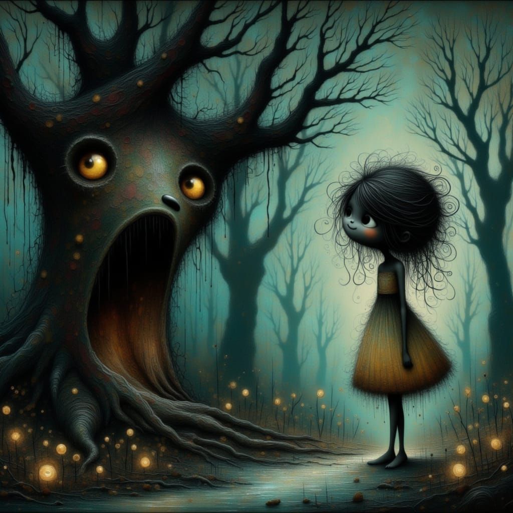 A young fairy girl in enchanted forest