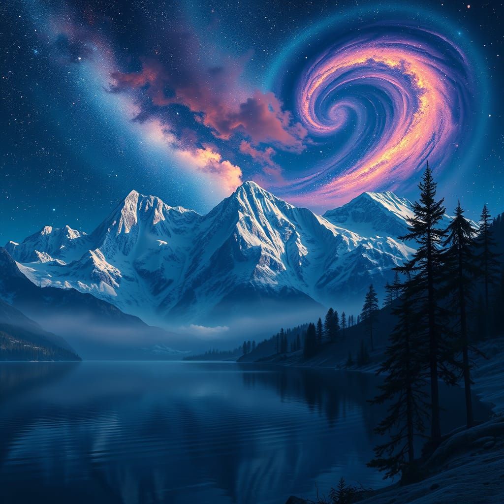 Majestic Mountain Range Illuminated by Celestial Light