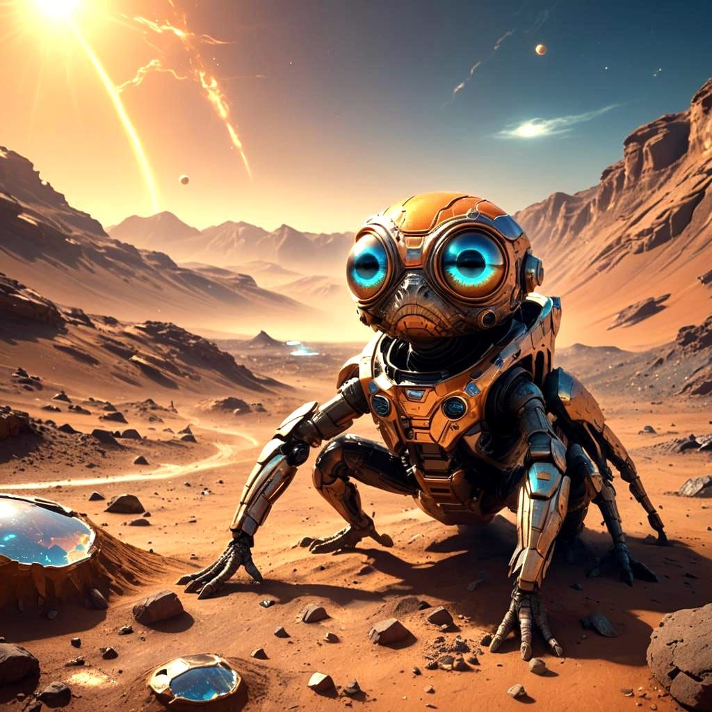 Alien Creature Sleeping on Mars: Detailed Matte Painting