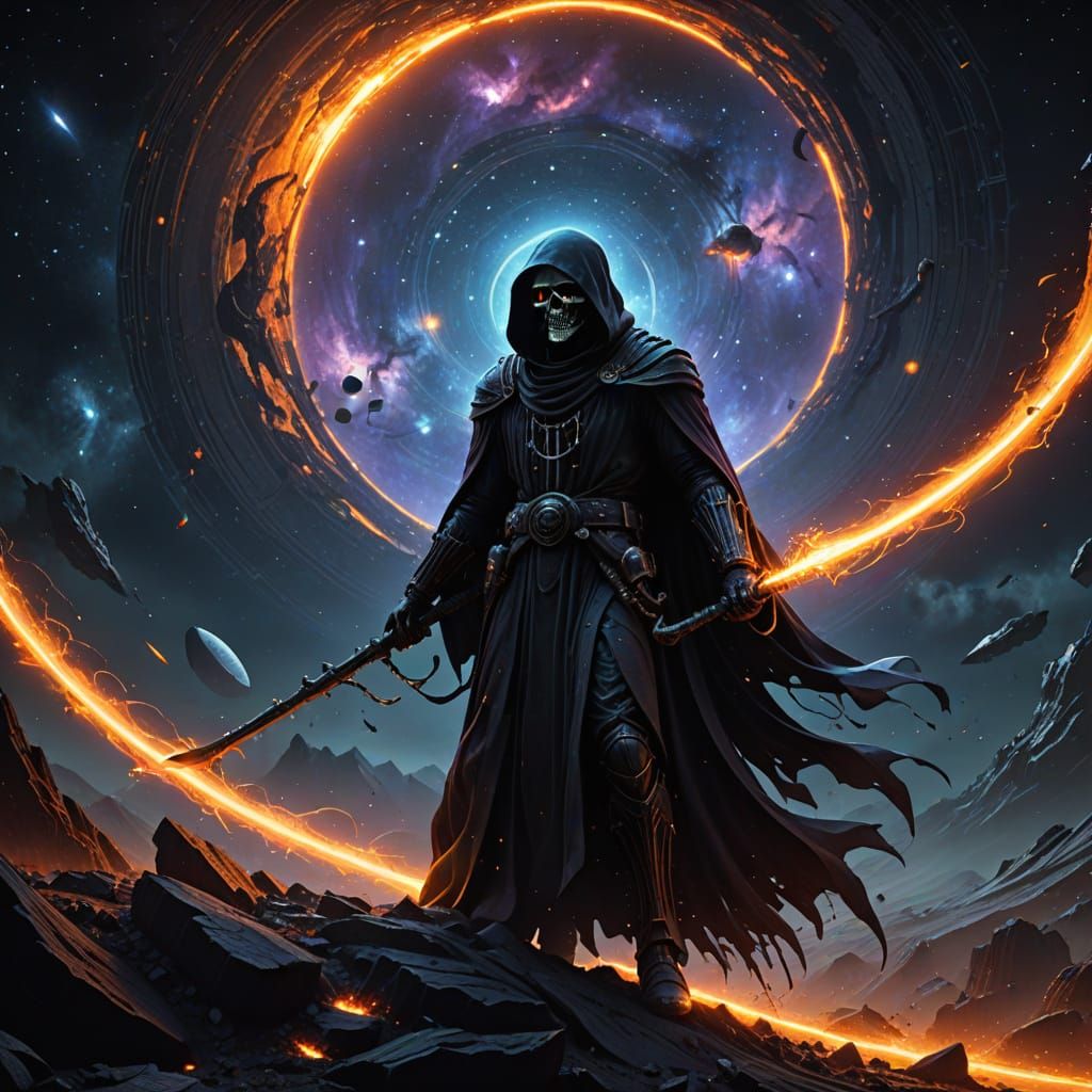 Cosmic Grim Reaper Drifts Through Endless Void in Dark Fanta...