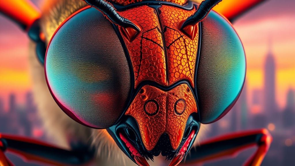Vibrant Insect Eyes in a Futuristic Dreamscape