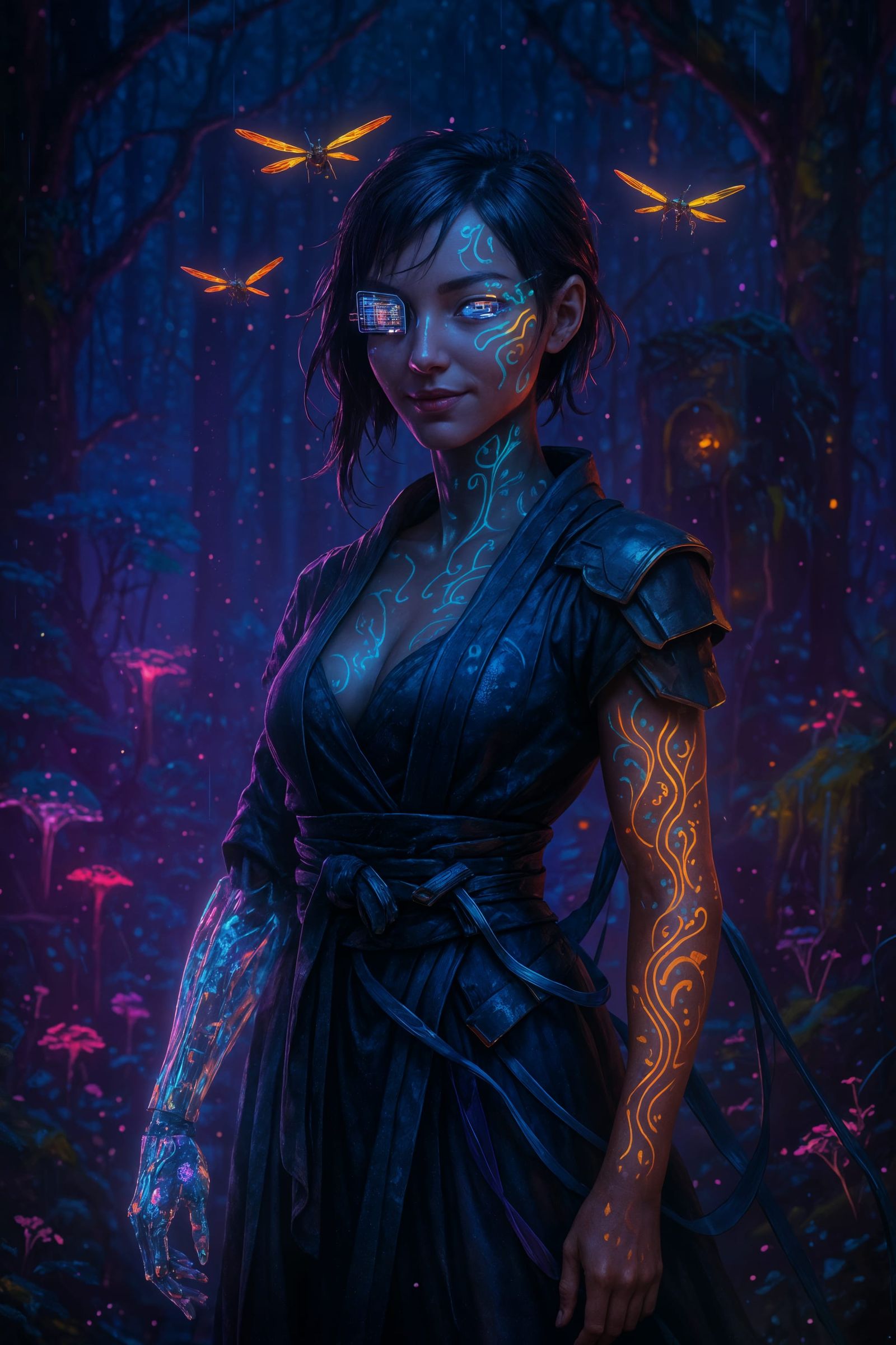 Cyberpunk Nymph in Neon Forest