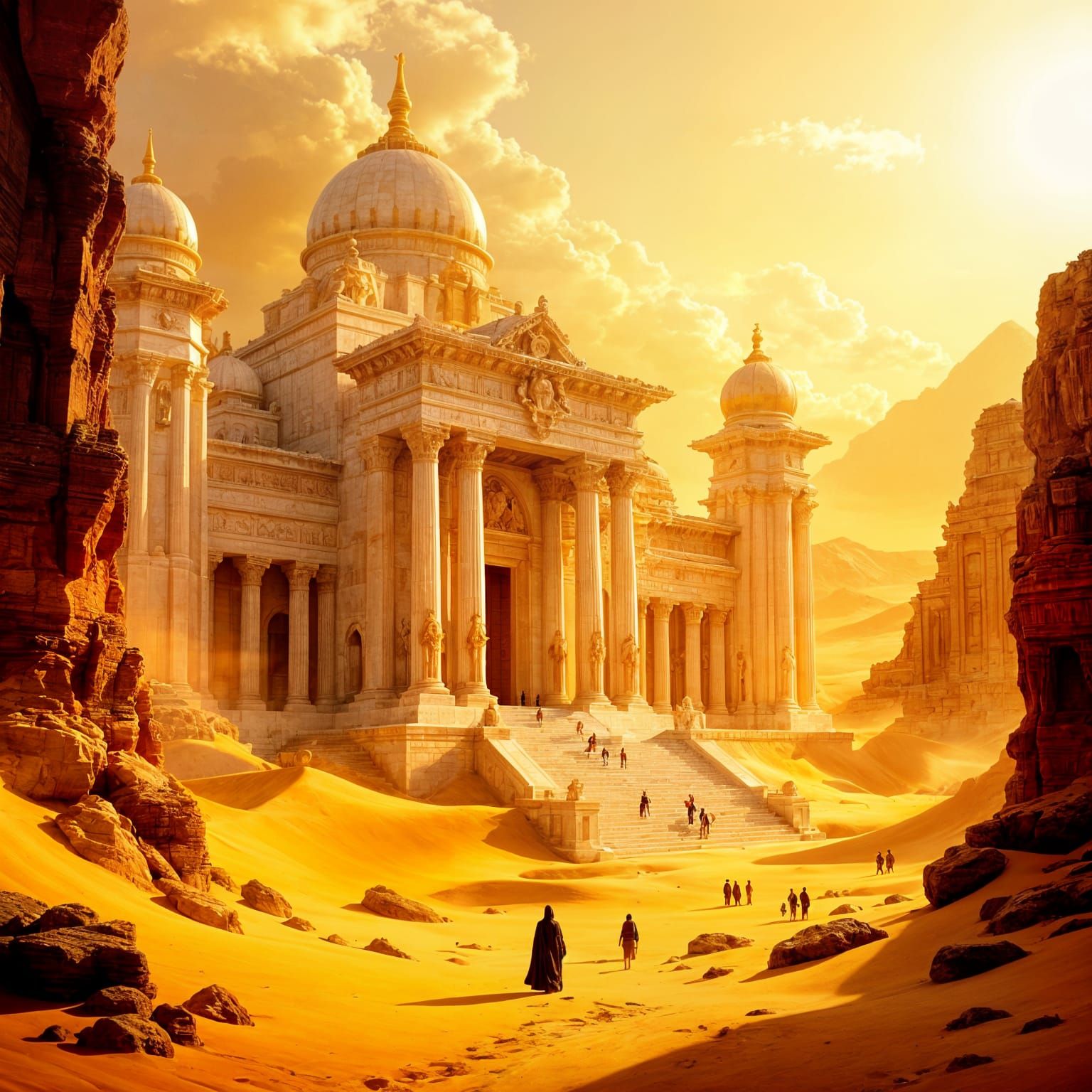 Ancient Desert Sanctuary of White Marble and Gold