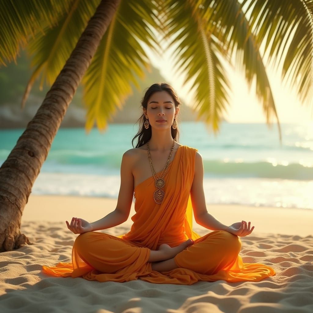 Serene Indian Yogini in Tropical Paradise