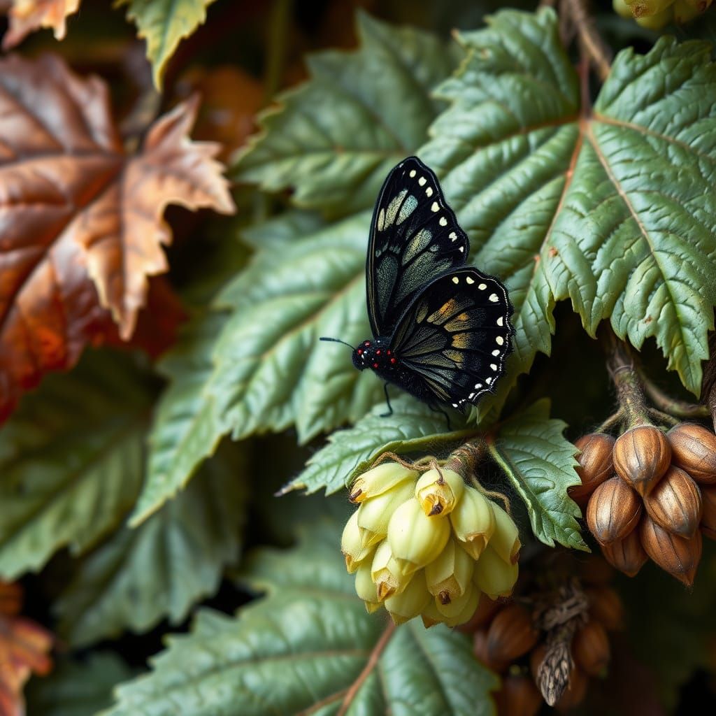 Fall Leaves and Butterfly with Soft Pastel Art Style
