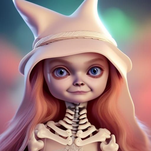 Baby Skeleton with Kitten in Fantasy Art Style
