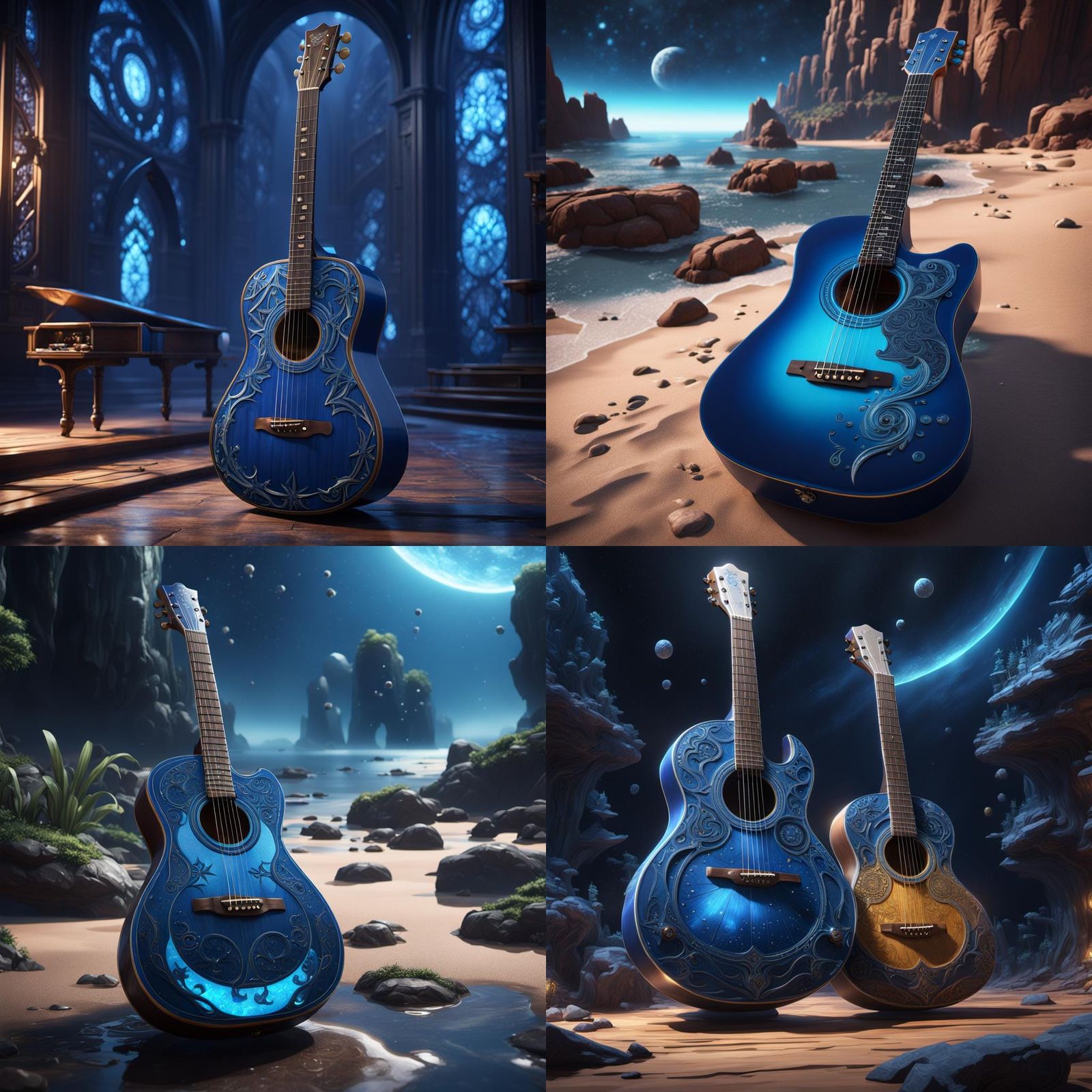 Blue Star Acoustic Guitar: Detailed Matte Painting