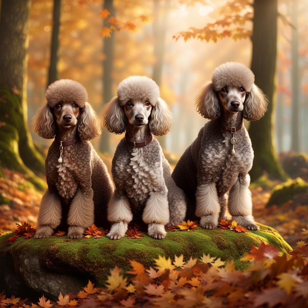 Miniature Poodles in Autumn Fantasy Forest
