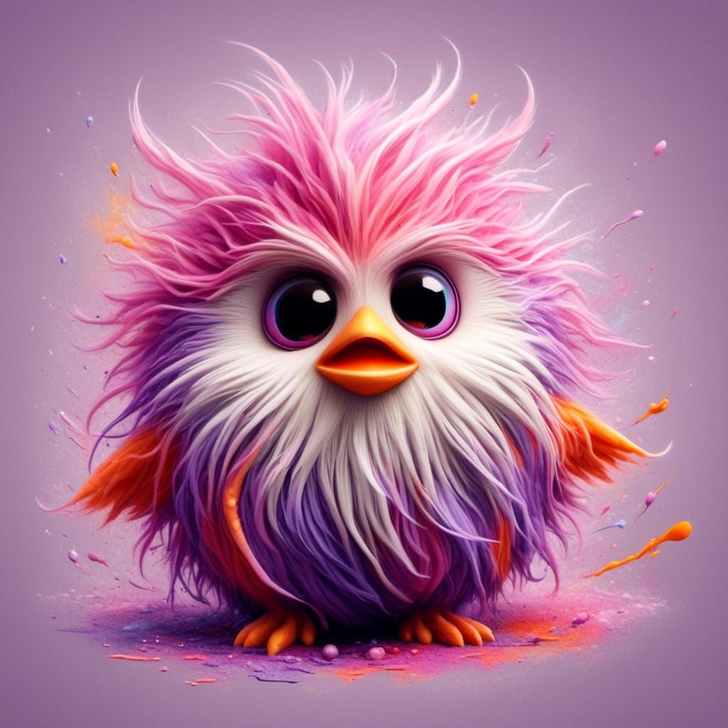 Colorful Fluffy Bird in Watercolor Style