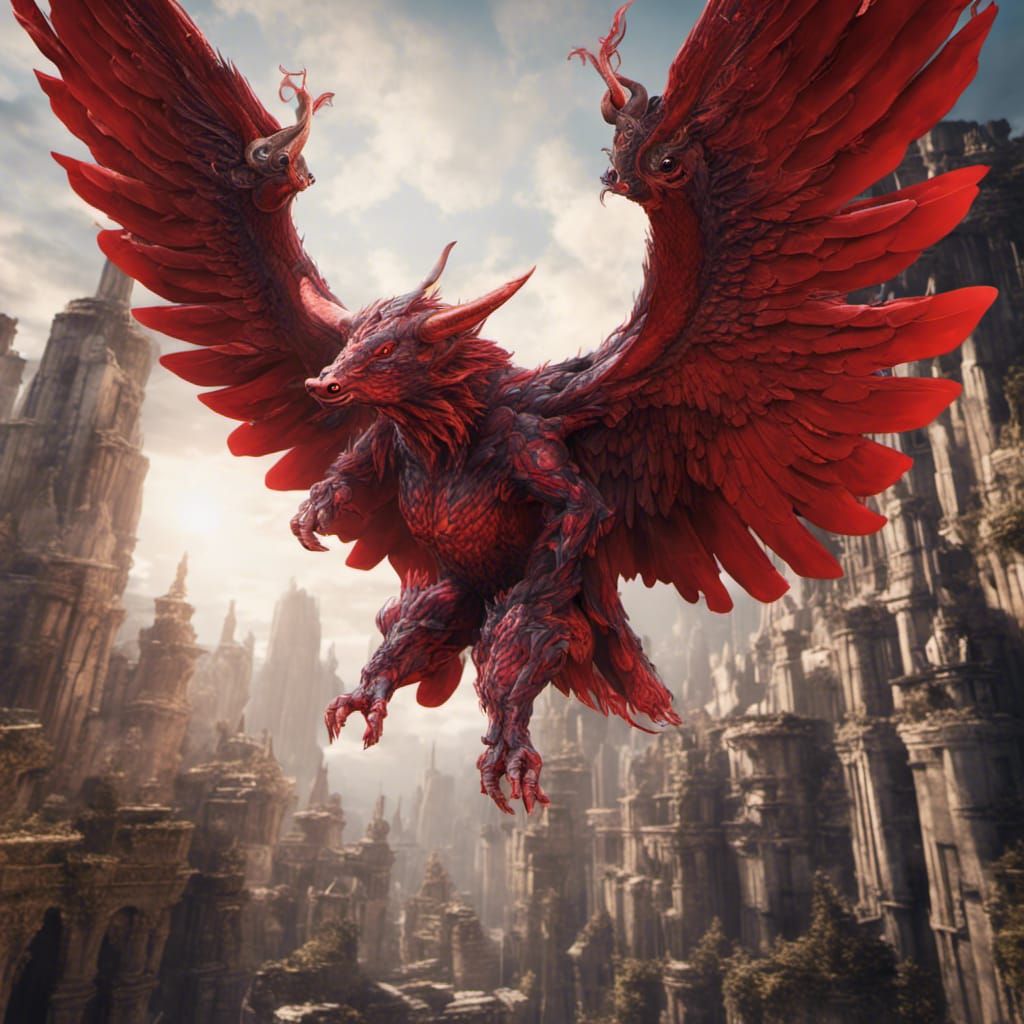 Winged Red Bull Fantasy Concept Art