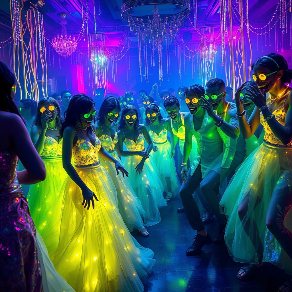 Glamorous Zombie Prom Night in Neon Lights