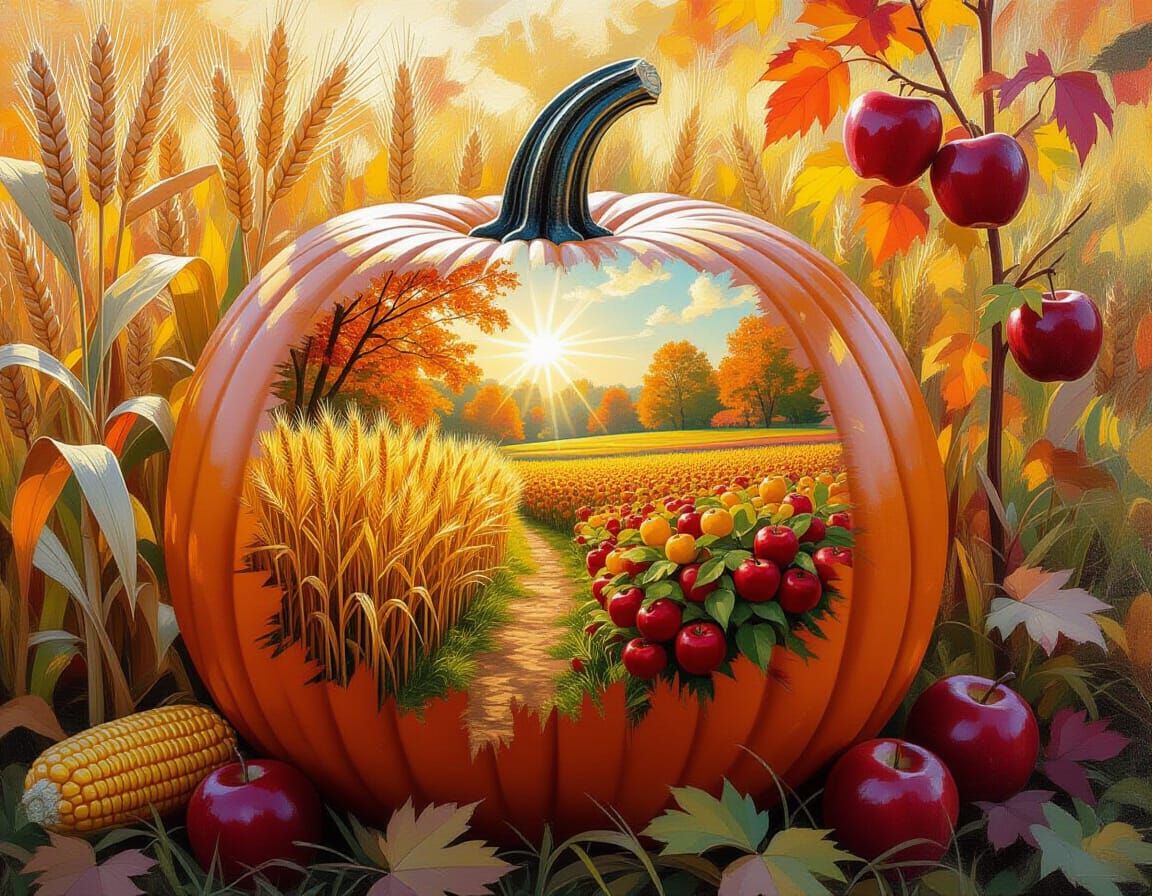 Impressionist Autumn Garden Pumpkin Painting