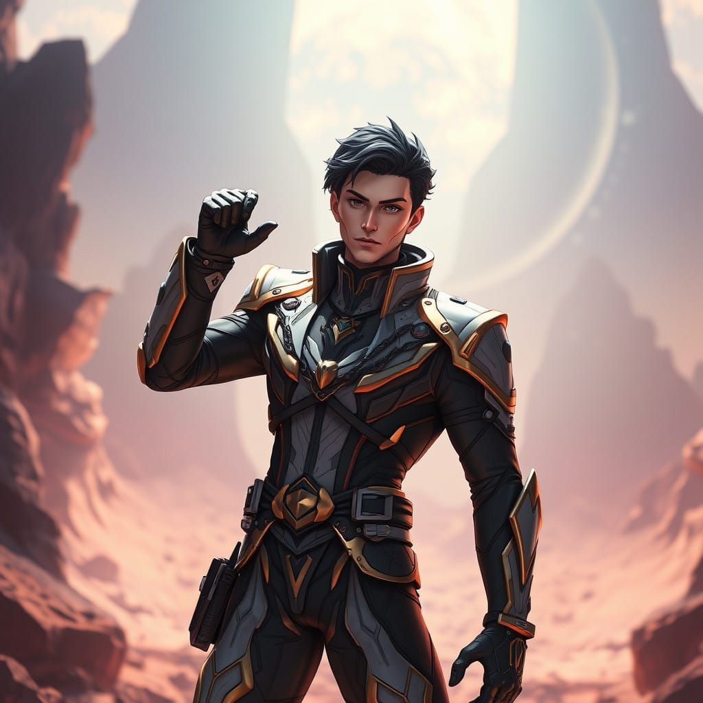 Heroic Anime Soldier in a Futuristic Landscape