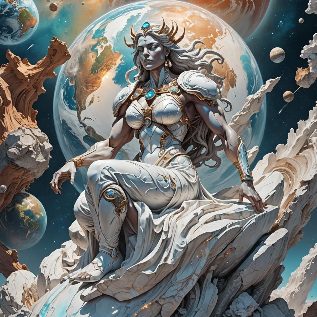 Marble Goddess Statue Astride the Earth