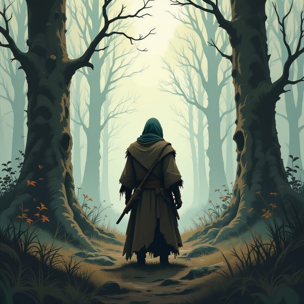 Nostalgic Figure Among Whispering Trees