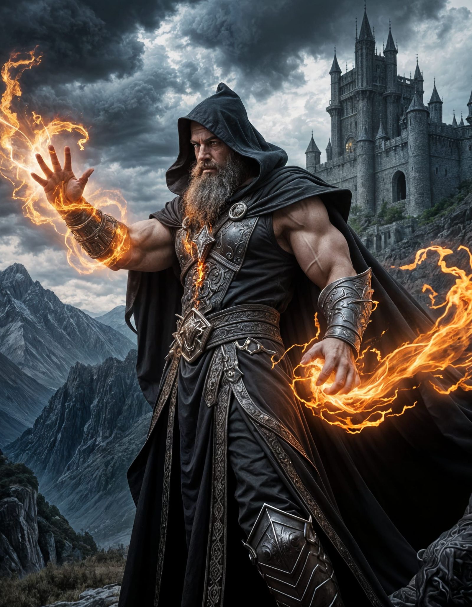 Sorcerer Blasts Fire Magic into Storm Clouds