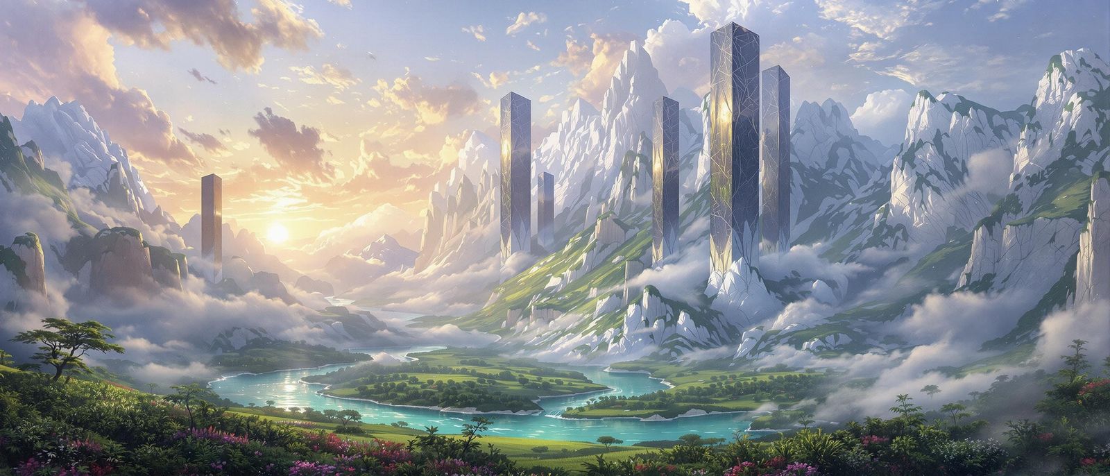 Surreal Landscape with Majestic Obsidian Monoliths