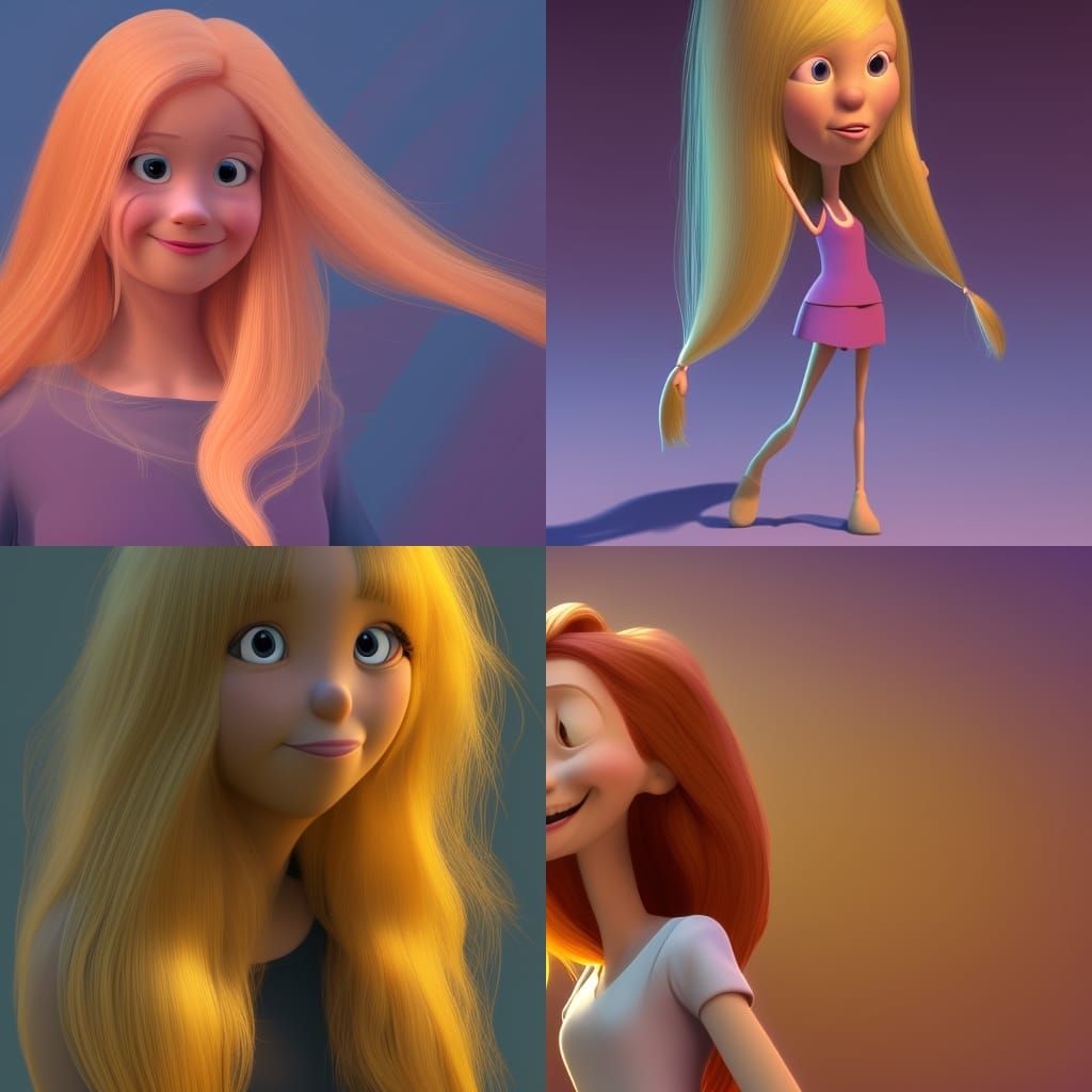 Girl with Golden Hair: 3D Digital Art