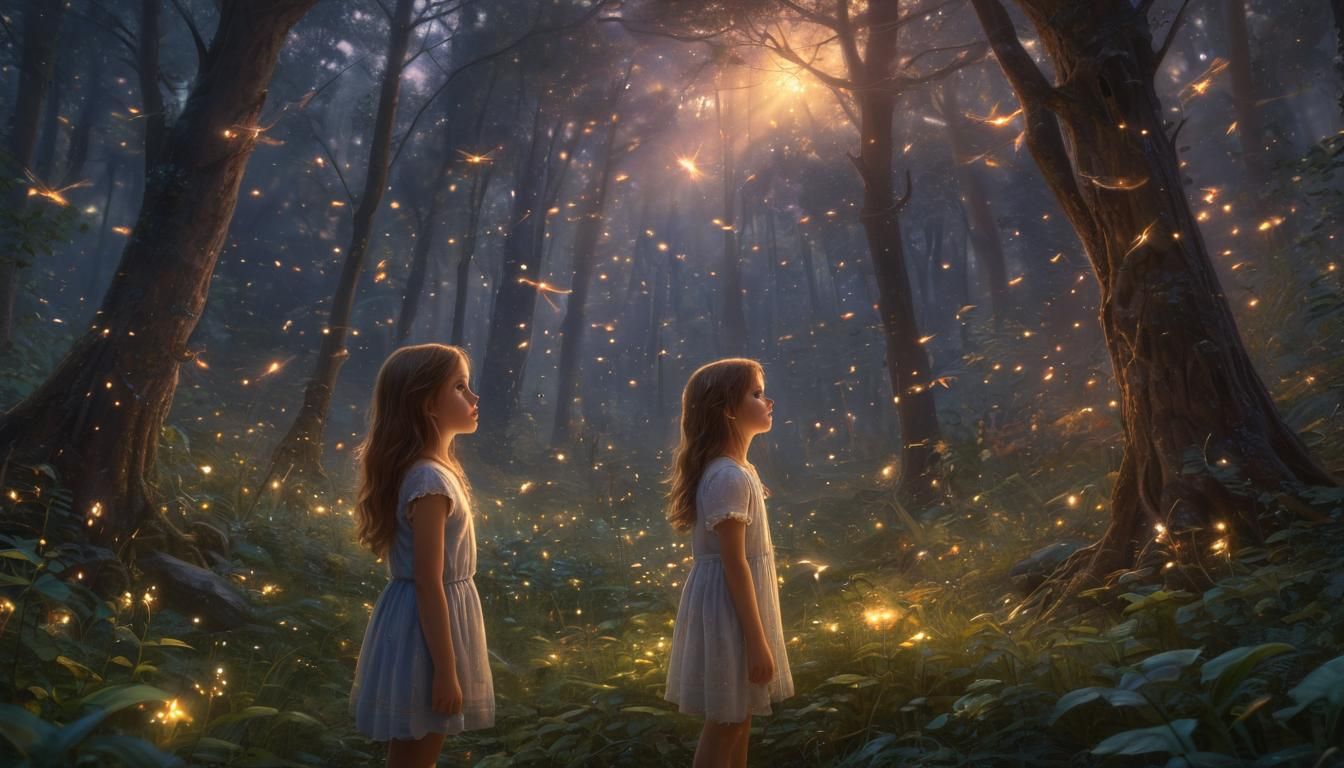 Mystical Forest Girl with Fireflies, Fantasy Art
