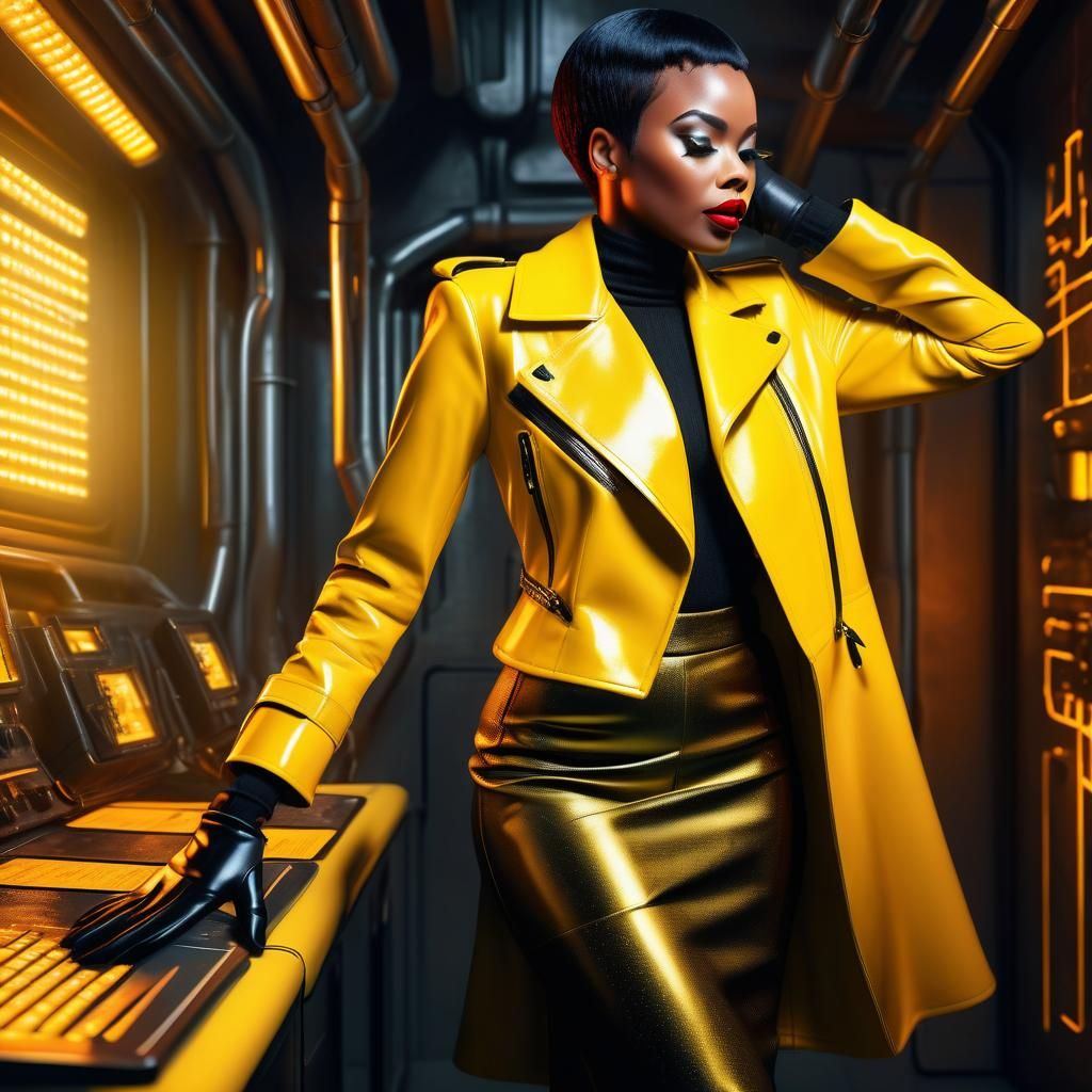 Futuristic Cyber-Sorceress in Surreal Cyber-Alchemist's Lair