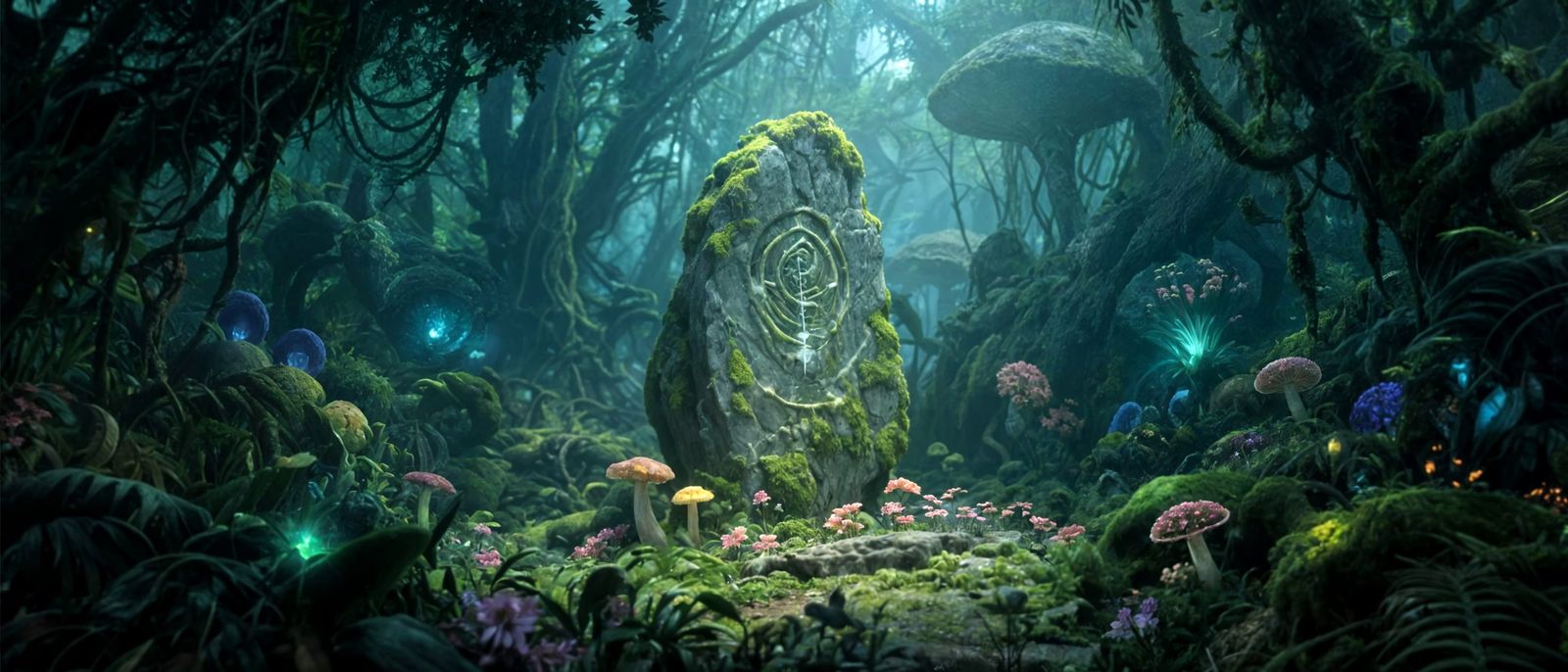 Alien Jungle Monolith With Glowing Fungi in Fantasy Concept ...