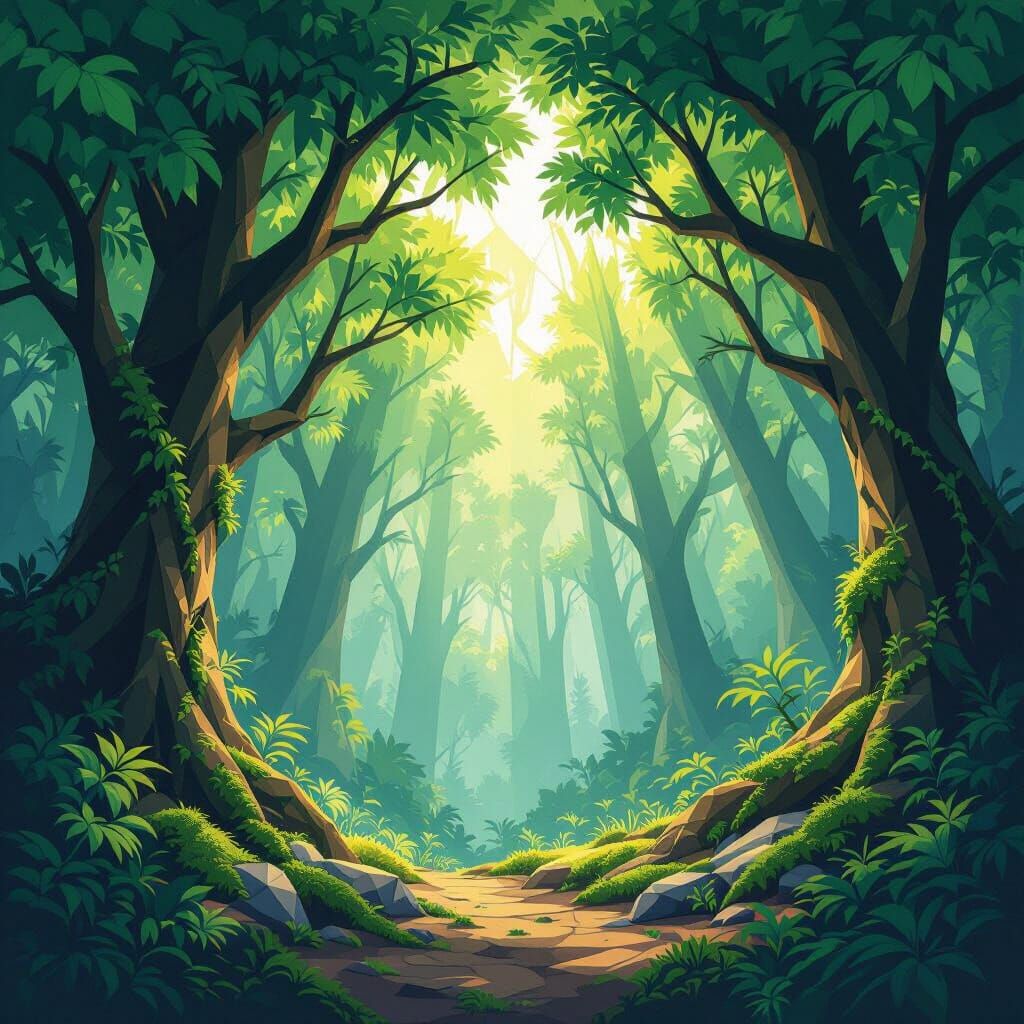 Geometric Forest Canopy In Vector Art Style