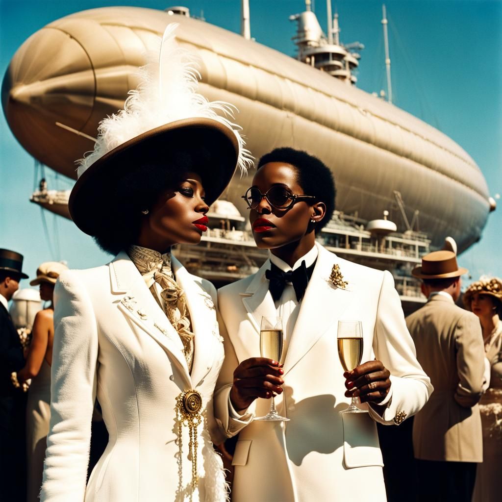 Steampunk VIPs Watch Airship Race in Vintage Style