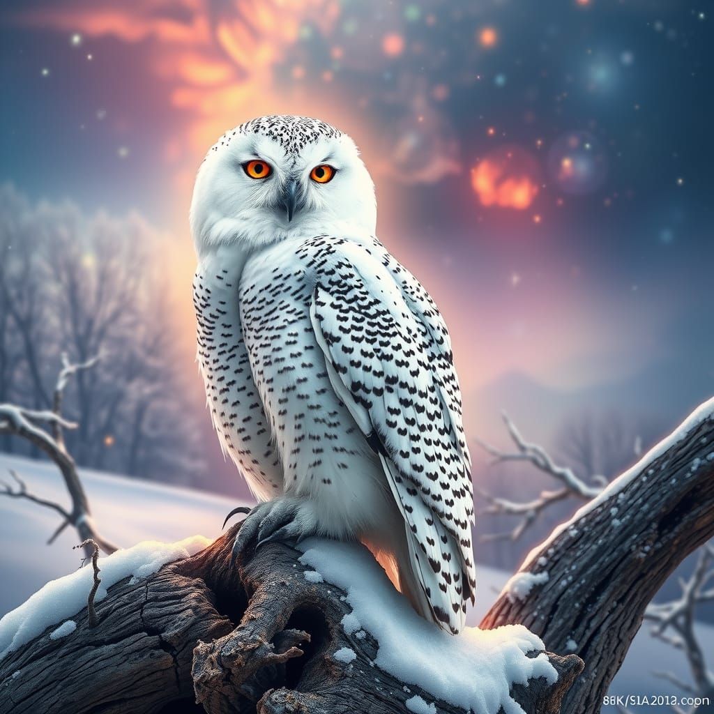 Snowy Owl in Holographic Cosmic Style
