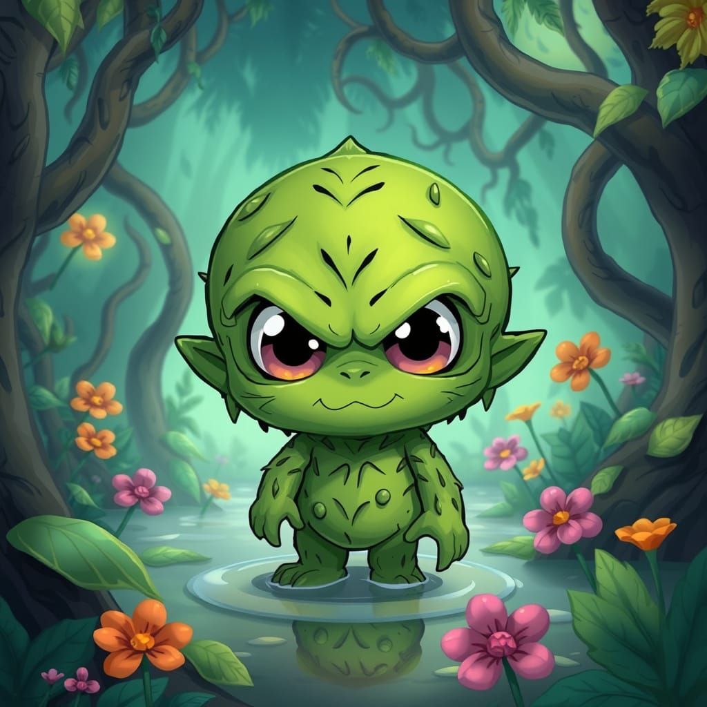 Chibi Swamp Thing in Whimsical Bayou Wonderland