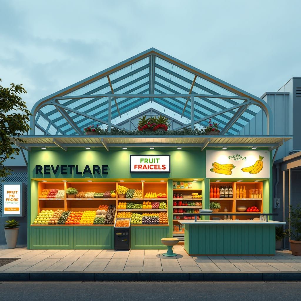 Sustainable Fruit and Vegetable Store with Modern Metal Trus...
