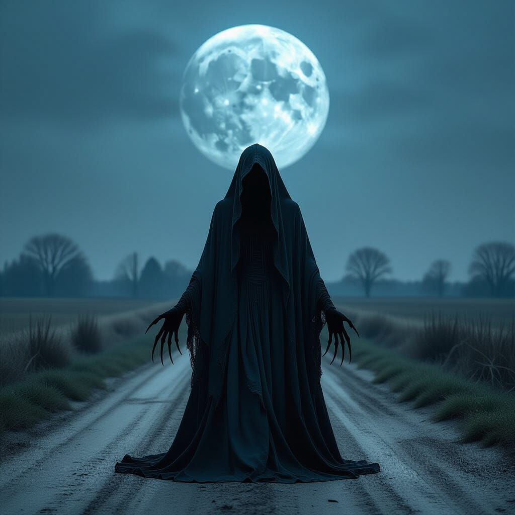 Eerie Spirit on Rural Road in Giger Style