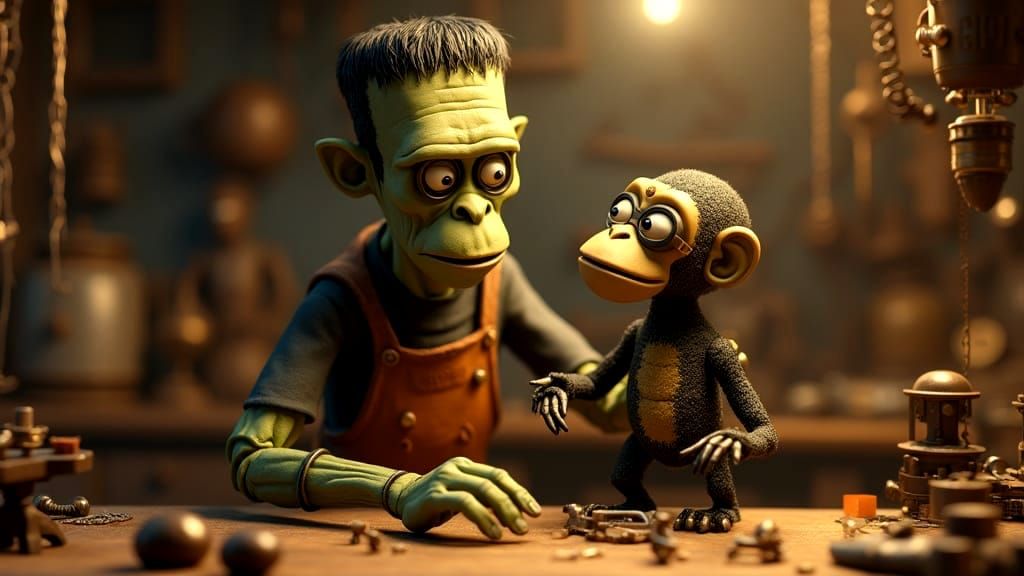 Frankenstein and BoBo enjoy a quiet evening at home.