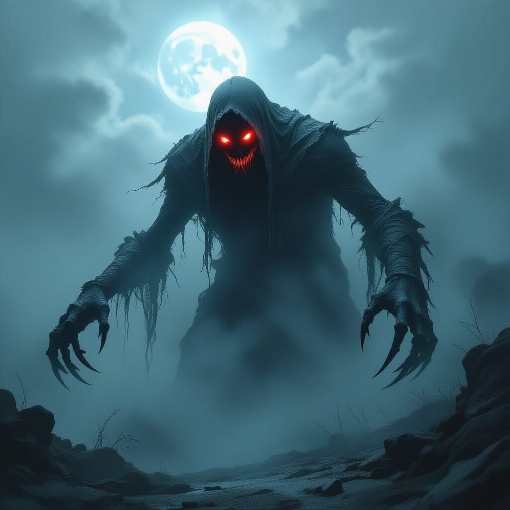 Spectral Monster in Eerie Fog