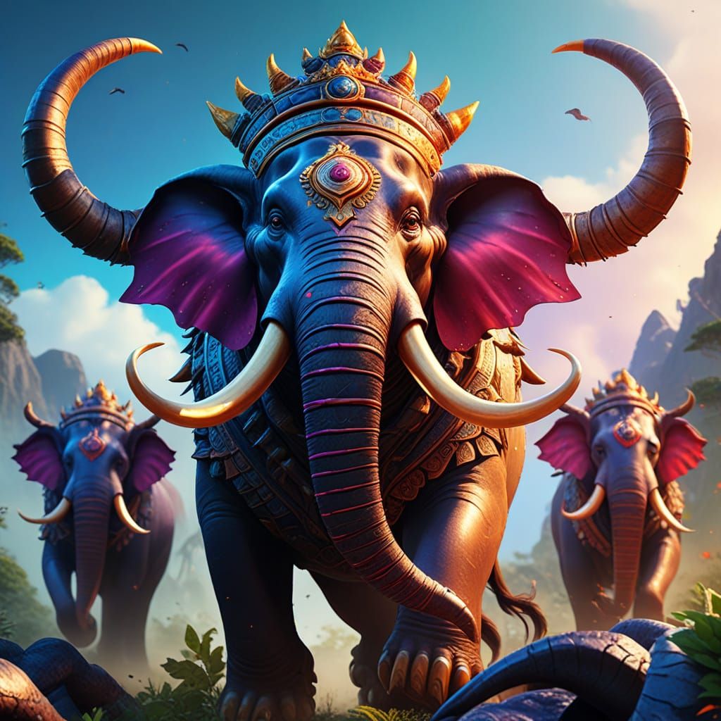 Airavata: Divine Elephant Concept Art in Pixar Style