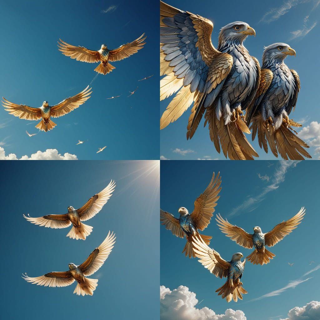 Silver Hawks with Golden Wings in Cinematic Flight