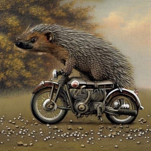 Hedgehog Biker Rides a Hog: Whimsical Art