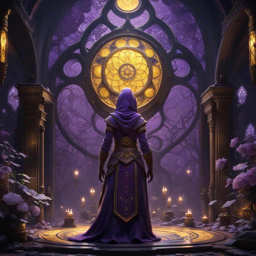 Dark Fantasy Masterpiece in Purple and Yellow