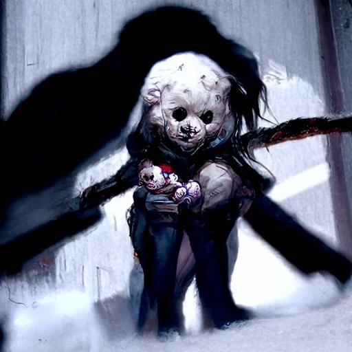 Sinister Girl with Creepy Teddy Bear