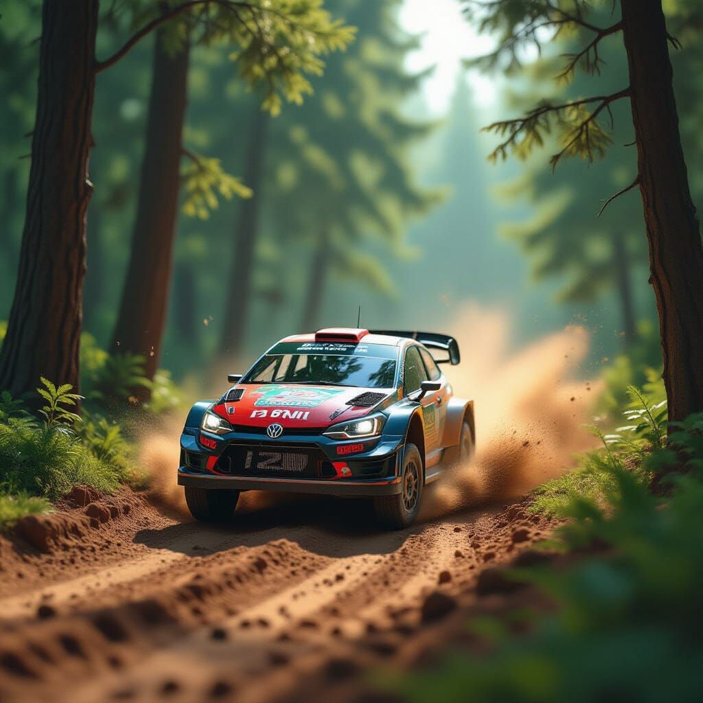 Detailed 3D Diorama of Rally Car in Forest