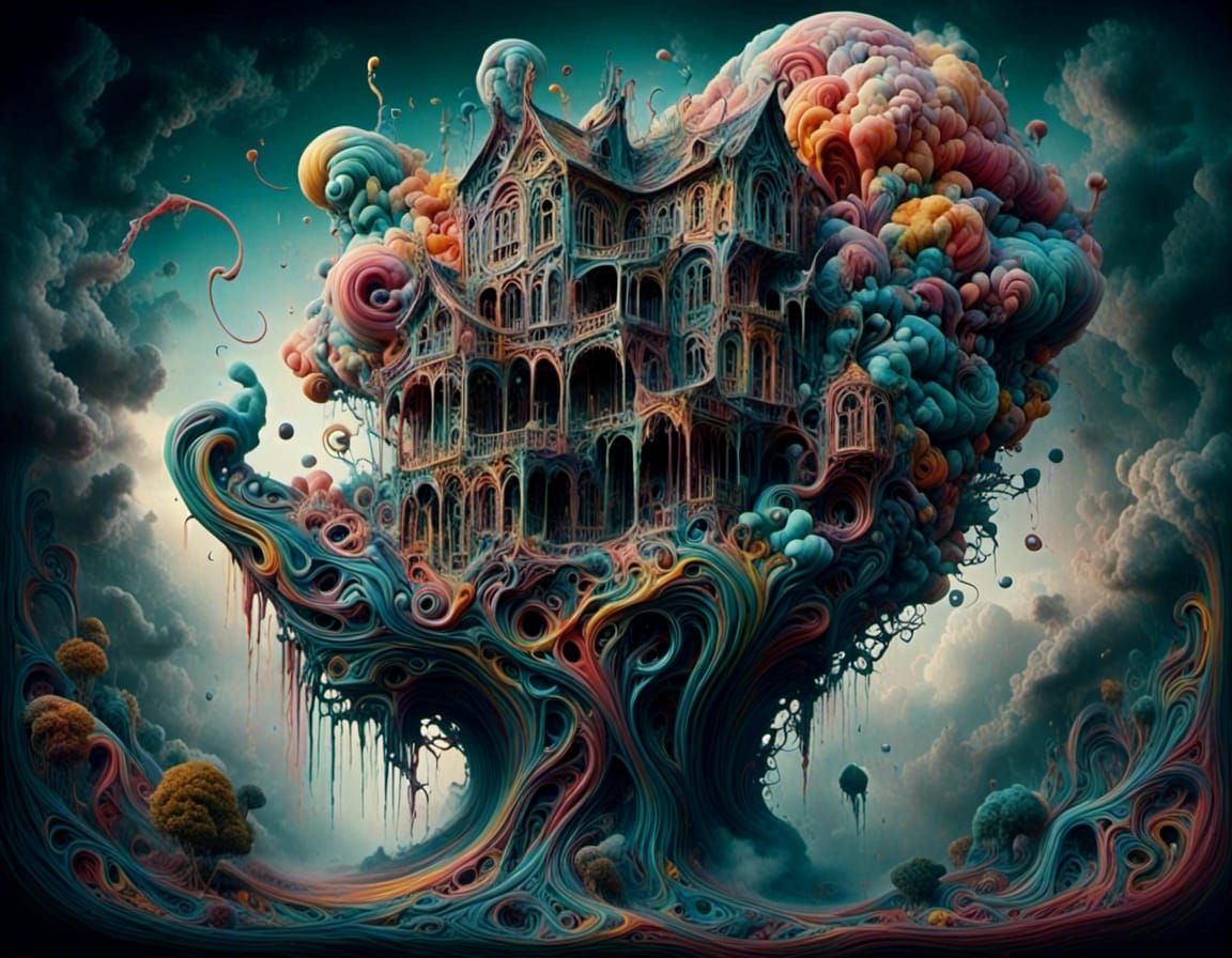 Distorted Figure Floating in Space in Dreamy Watercolor