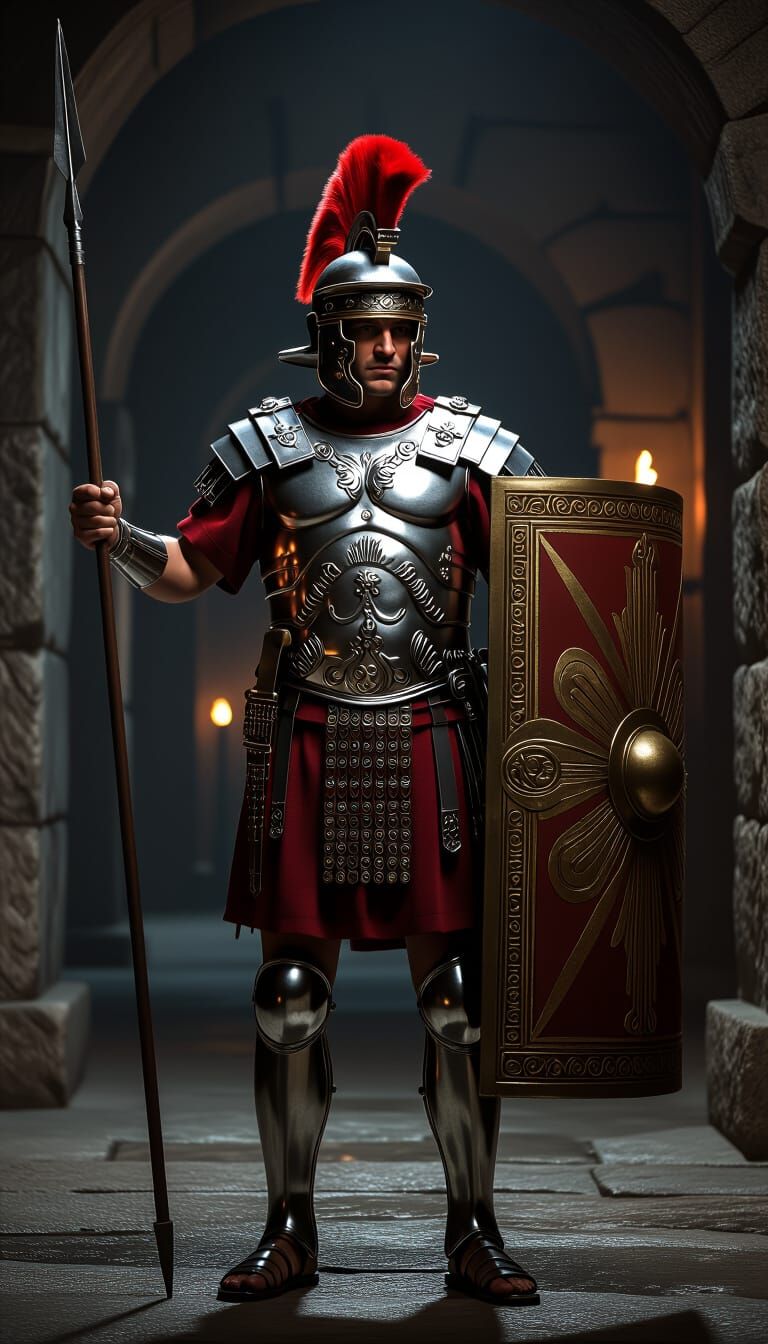 Praetorian Guard in Silver Armor, Cinematic Realism