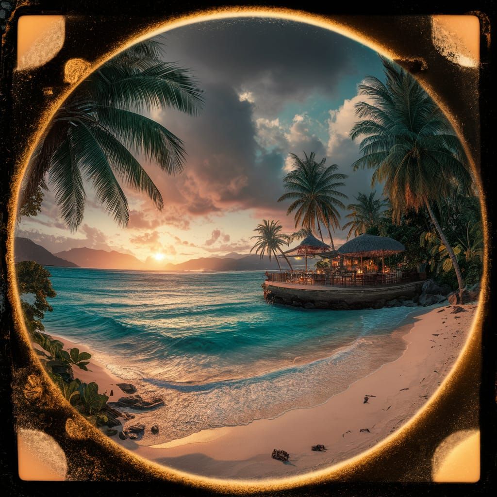 Tropical Beach Sunset in Cinematic Style