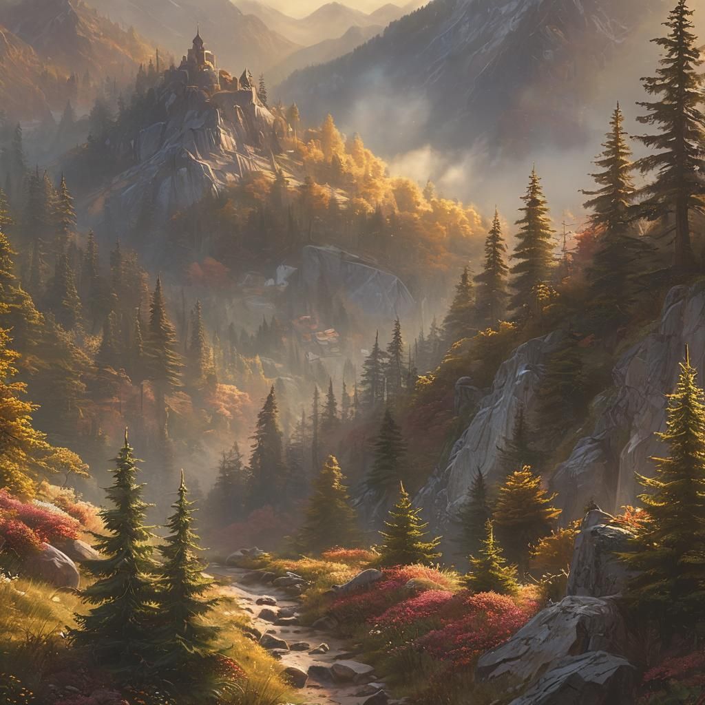 Ethereal Fantasy Landscape in Golden Light