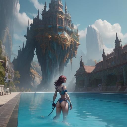 Animated Character at Pool: Detailed Matte Painting