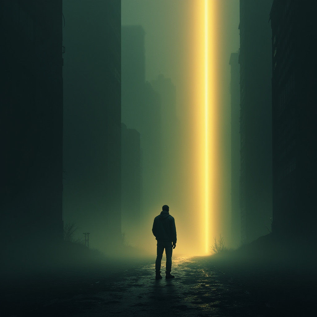 Ethereal Light in Dark Cityscape: Cinematic Film Noir