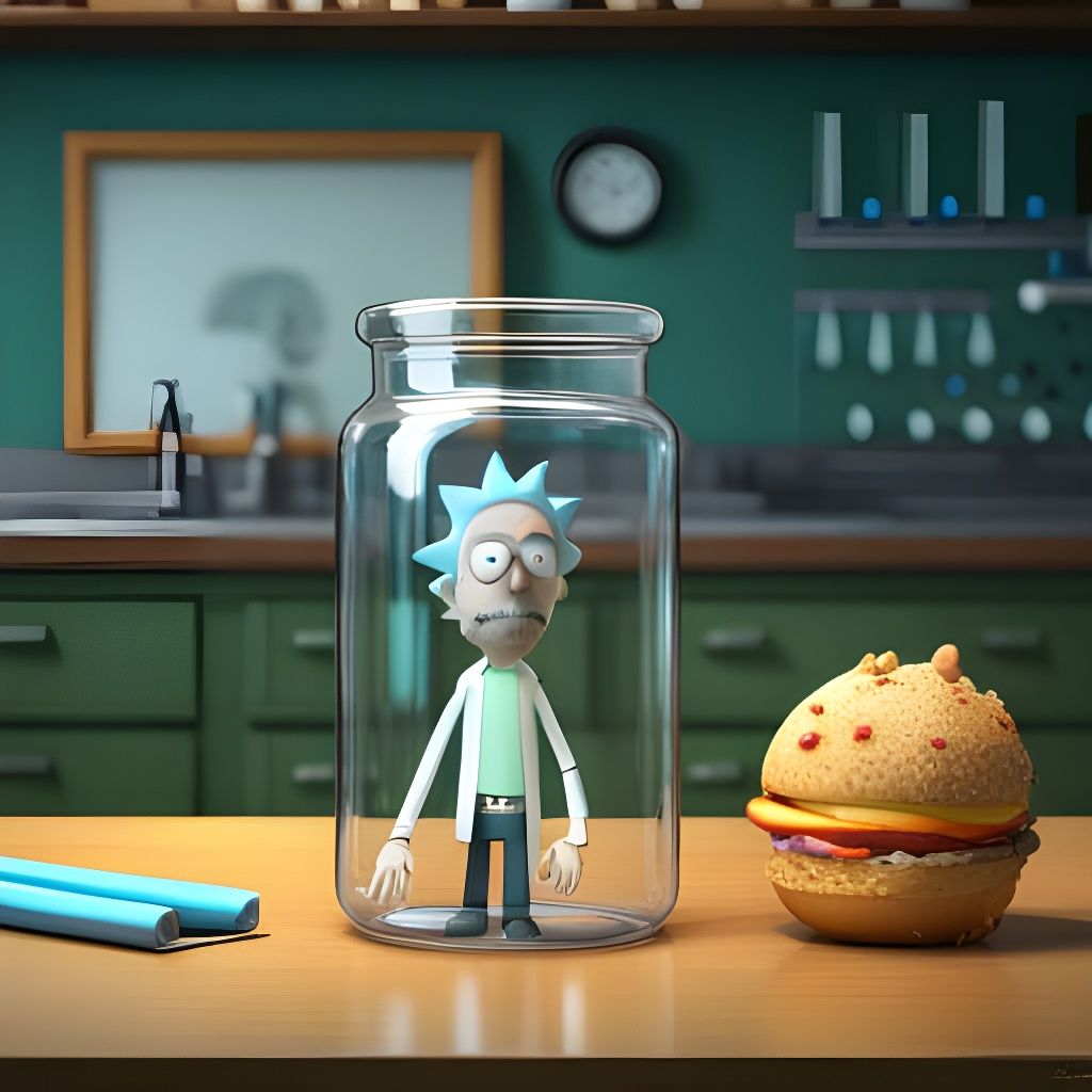 Rick Sanchez Trapped in Glass Jar: 3D Render