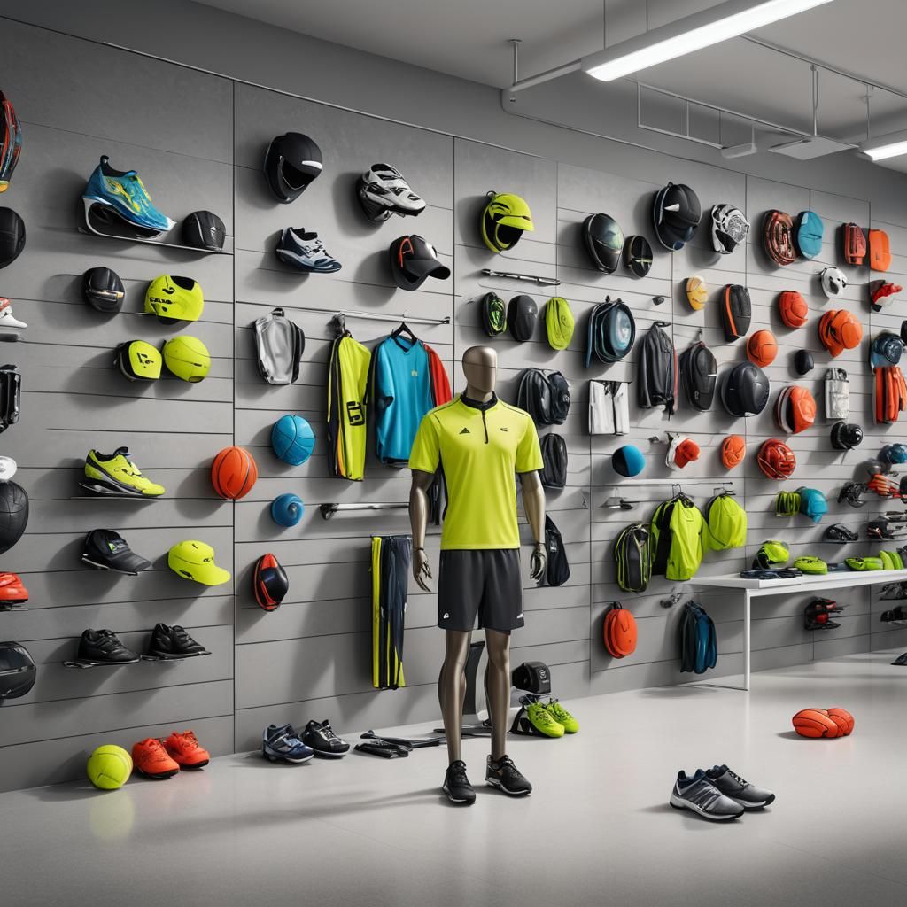 Sports Equipment Slatwall Display in Retail Store