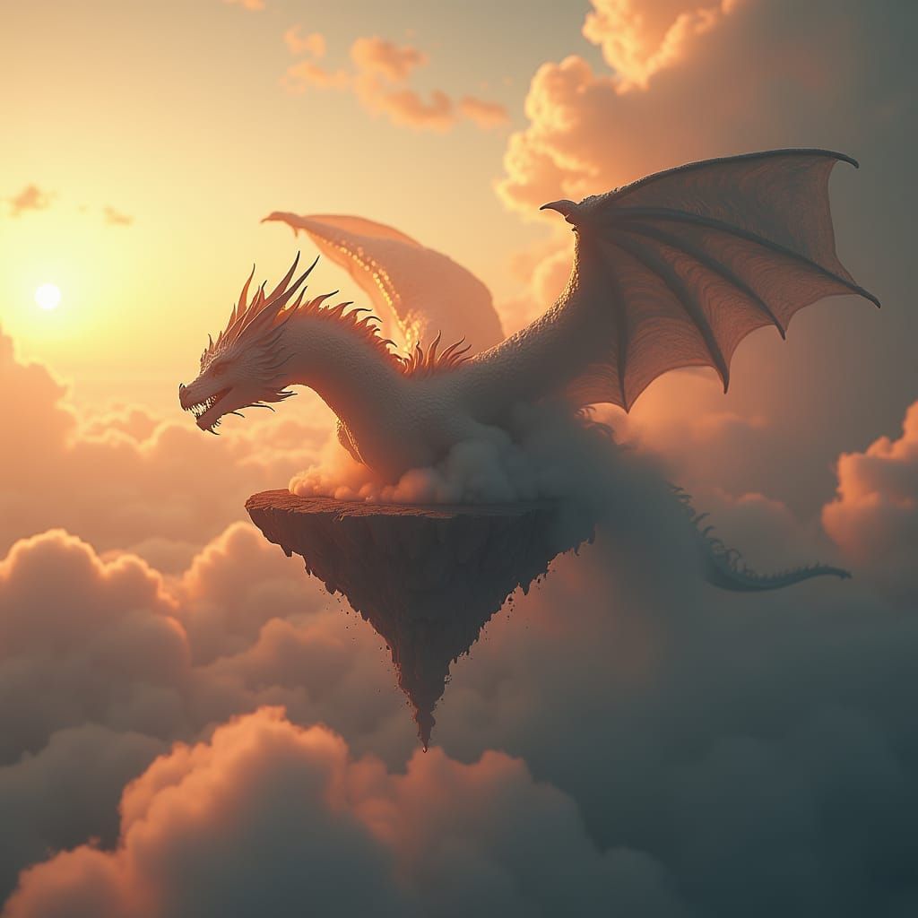 Mechanical Dragon Soaring by Floating Island