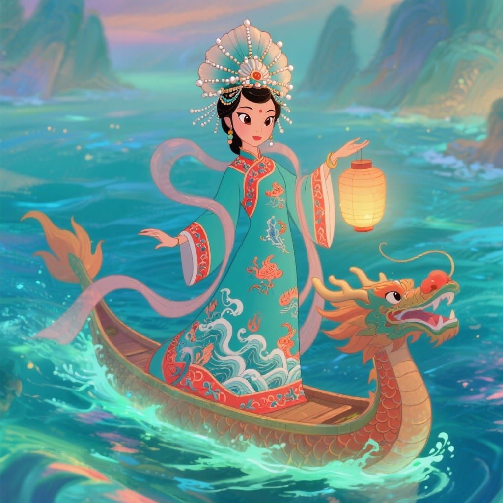 Disney-Style Sea Goddess Mazu in Qing Gown